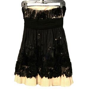 Minuet Strapless Black and Nude Rosette and Sequined Party Dress Size Small